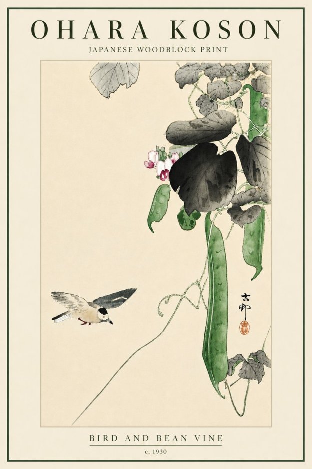 Ohara Koson Bird and Bean Vine No6 - Plakat