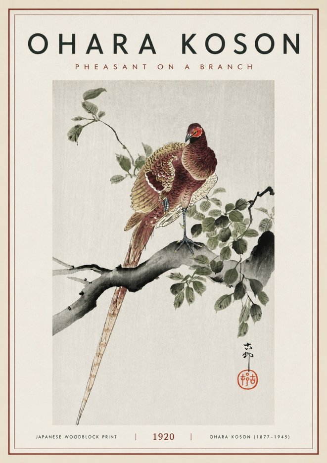 Ohara Koson Pheasant on a Branch No6 - Plakat