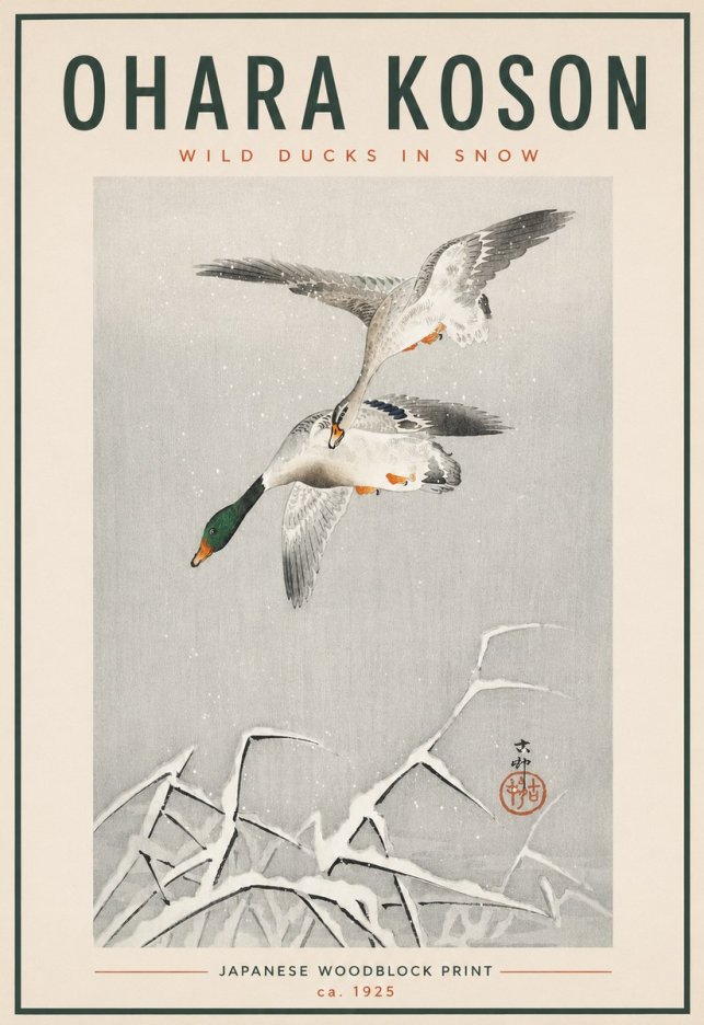 Ohara Koson Wild Ducks in Snow No4 - Plakat