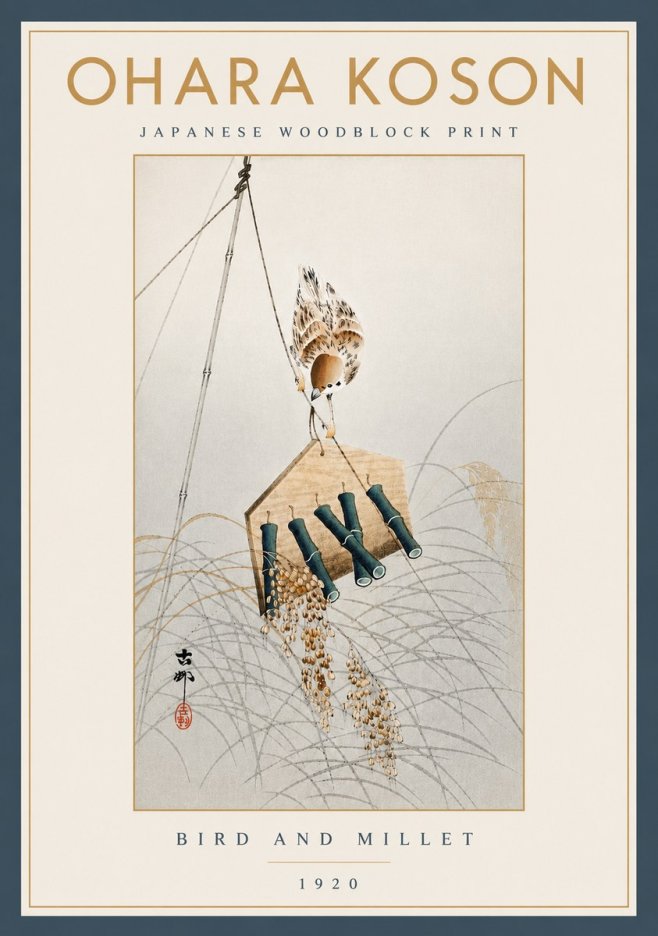 Ohara Koson Bird and Millet No5 - Plakat