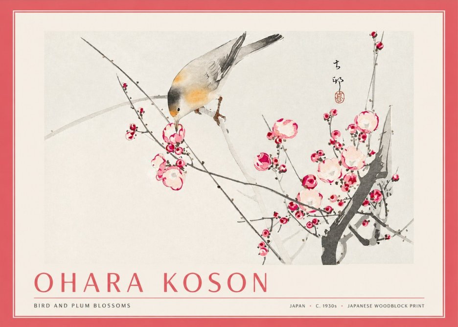 Ohara Koson Bird and Plum Blossoms No3 - Plakat