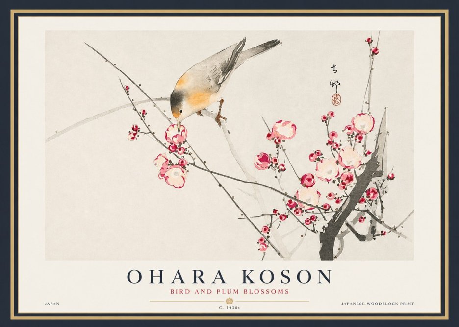 Ohara Koson Bird and Plum Blossoms No4 - Plakat