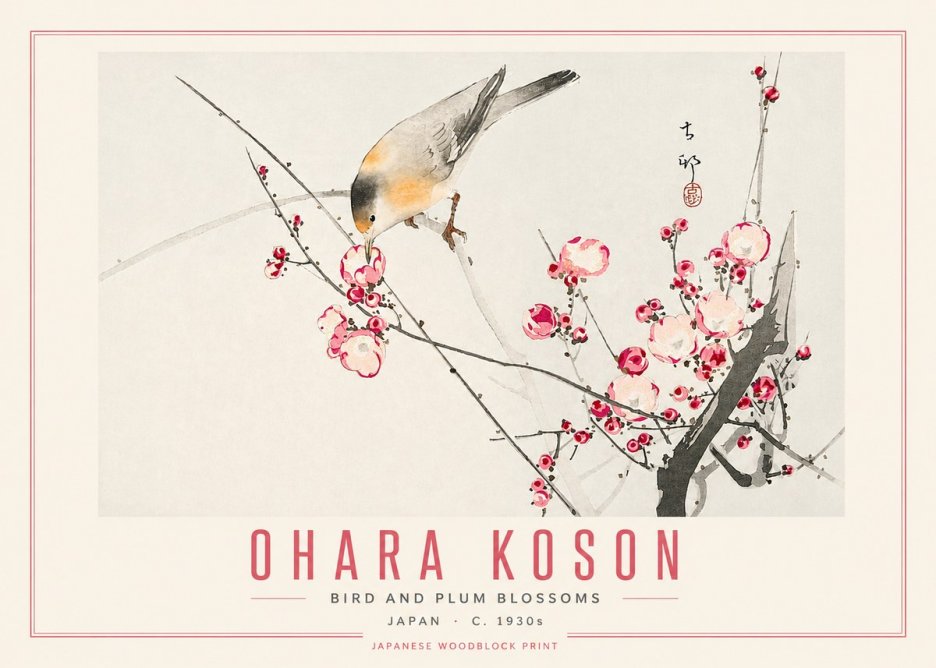 Ohara Koson Bird and Plum Blossoms No5 - Plakat