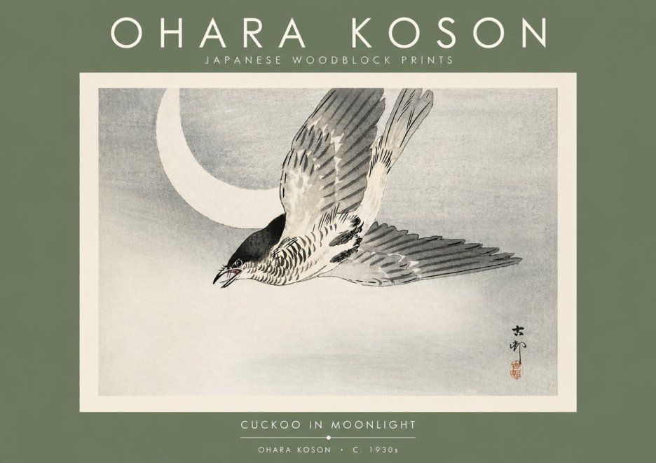 Ohara Koson Cuckoo in Moonlight No4 - Plakat