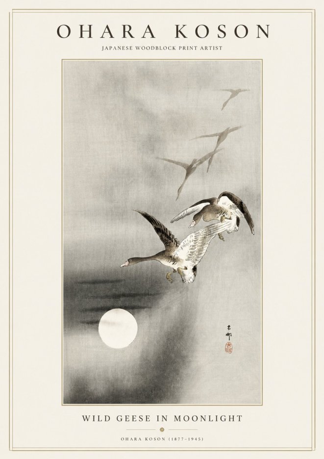 Ohara Koson Wild Geese in Moonlight II No1 - Plakat