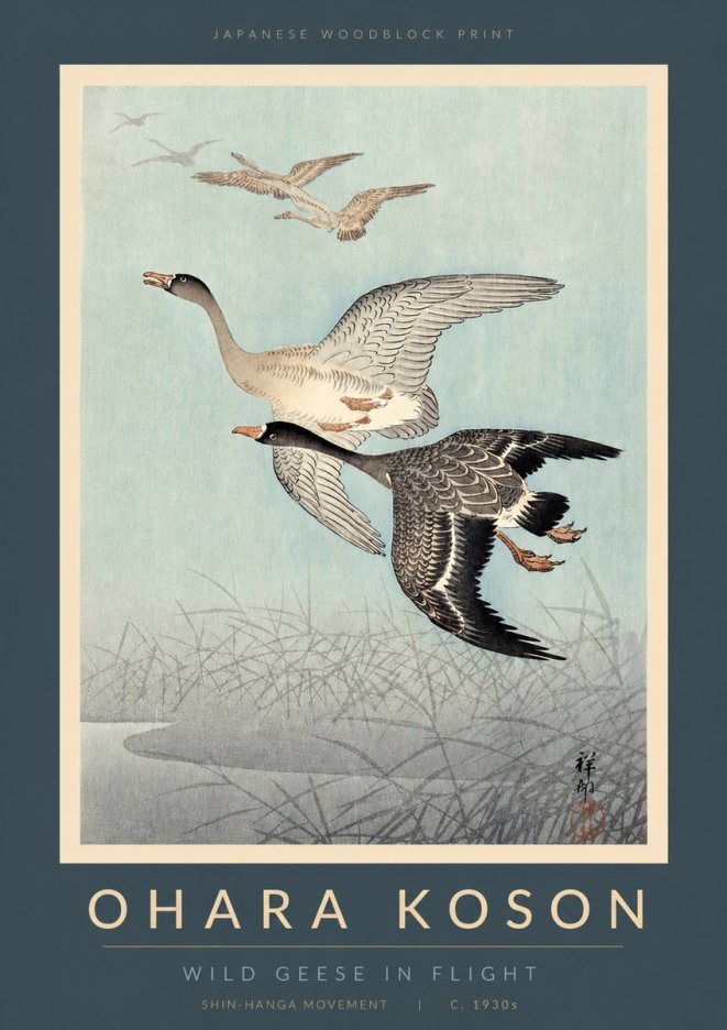 Ohara Koson Wild Geese in Flight II No2 - Plakat