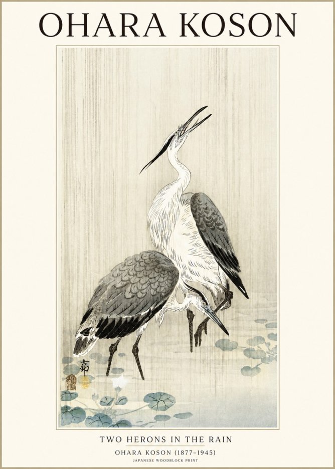 Ohara Koson Two Herons in the Rain No1 - Plakat