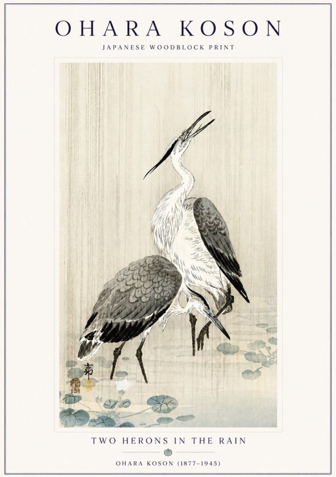 Ohara Koson Two Herons in the Rain No6 - Plakat