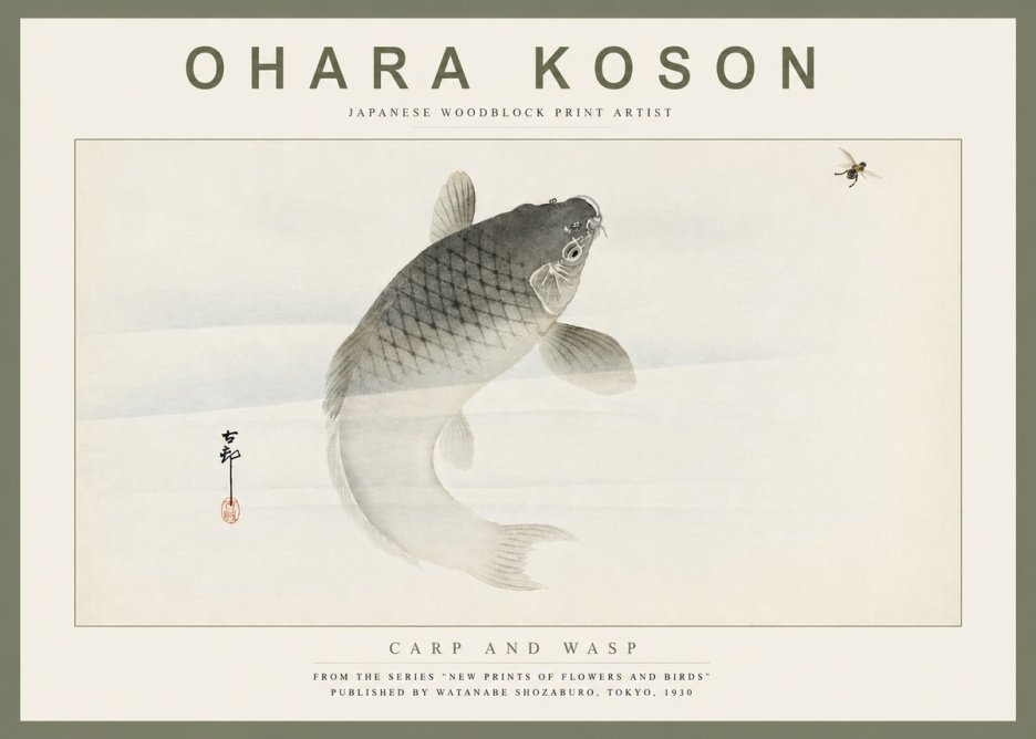 Ohara Koson Carp and Wasp No4 - Plakat