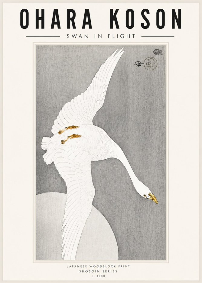 Ohara Koson Swan in Flight No5 - Plakat