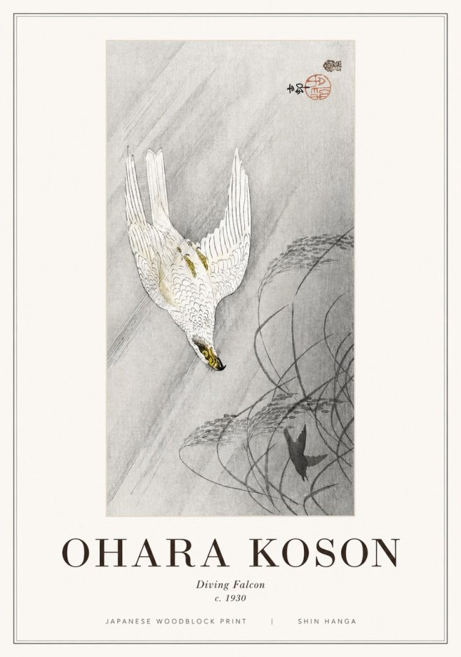 Ohara Koson Diving Falcon No1 - Plakat