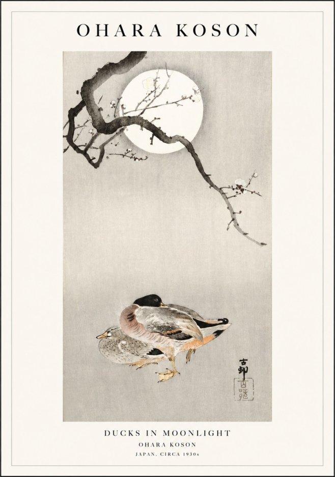 Ohara Koson Ducks in Moonlight No1 - Plakat