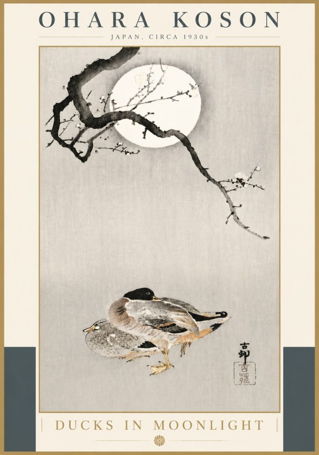 Ohara Koson Ducks in Moonlight No5 - Plakat