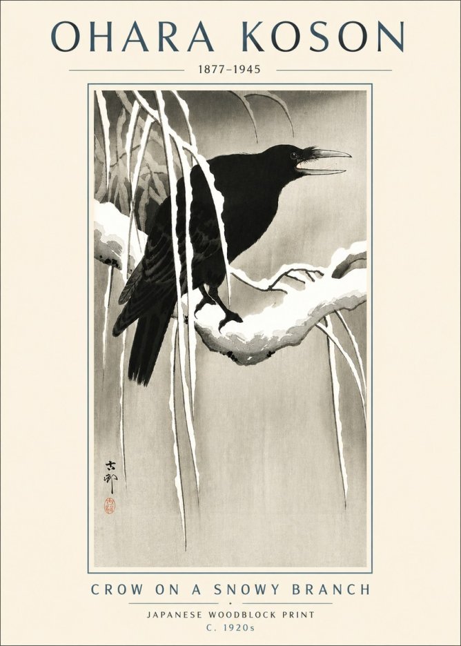 Ohara Koson Crow on a Snowy Branch III No4 - Plakat