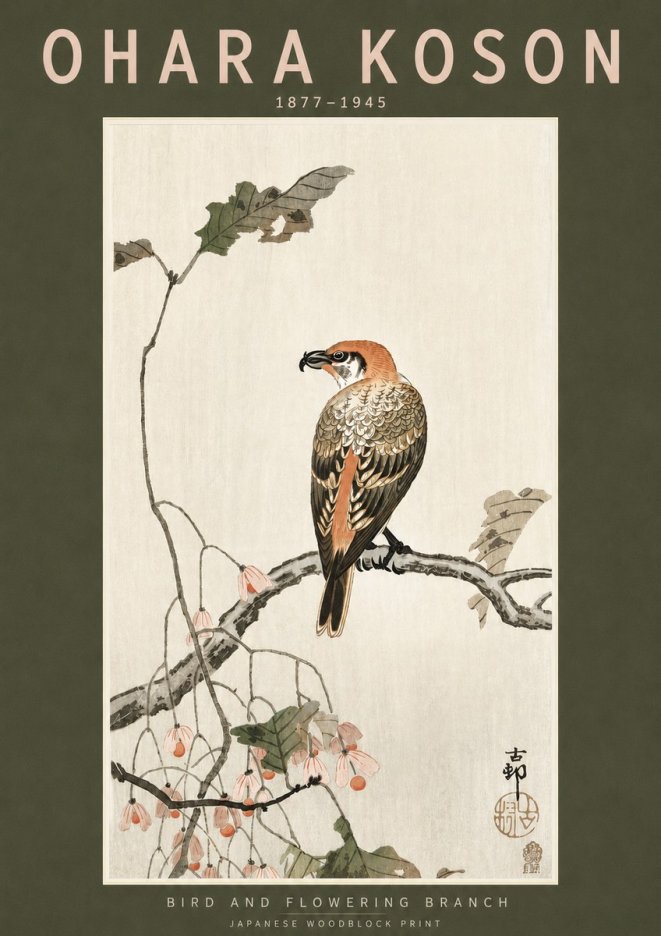 Ohara Koson Bird and Flowering Branch No3 - Plakat