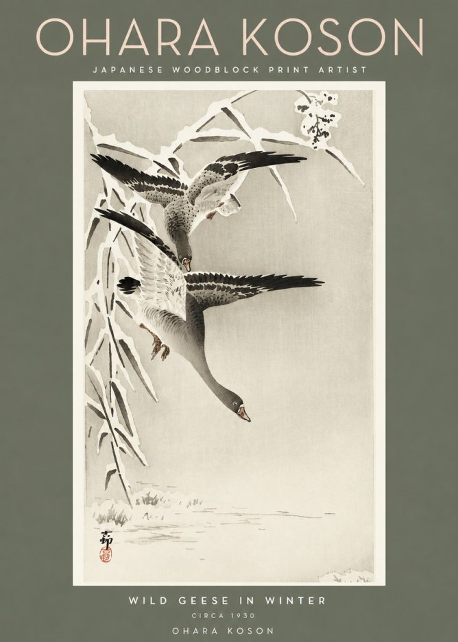 Ohara Koson Wild Geese in Winter No2 - Plakat