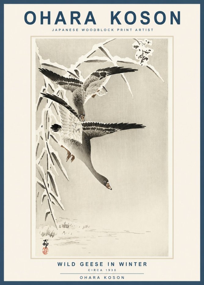 Ohara Koson Wild Geese in Winter No3 - Plakat