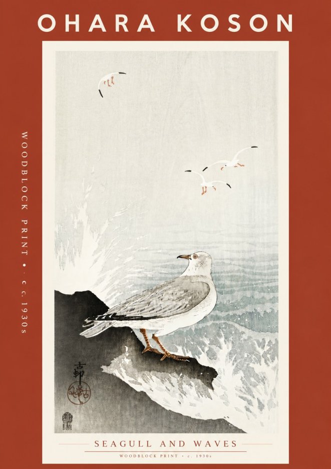 Ohara Koson Seagull and Waves No5 - Plakat