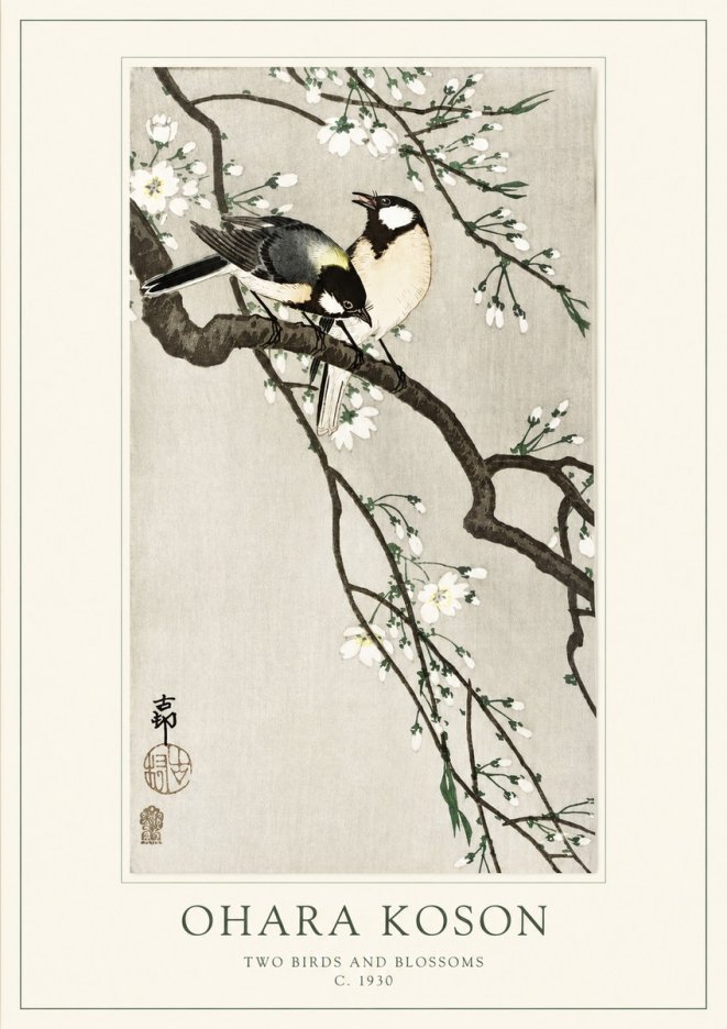 Ohara Koson Two Birds and Blossoms II No1 - Plakat