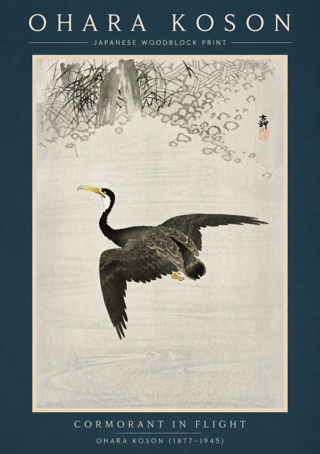 Ohara Koson Cormorant in Flight No2 - Plakat