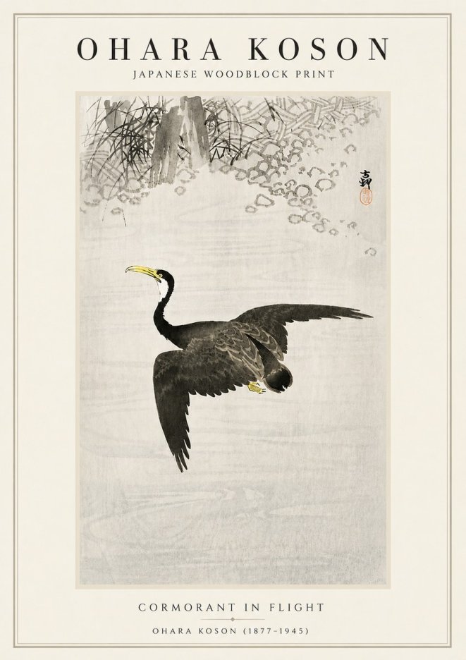 Ohara Koson Cormorant in Flight No5 - Plakat