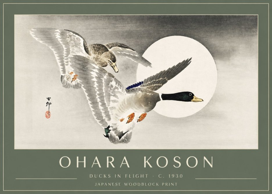 Ohara Koson Ducks in Flight No3 - Plakat