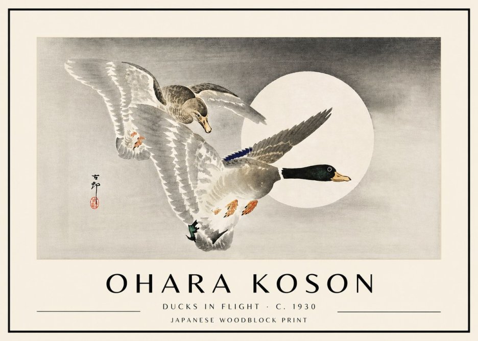 Ohara Koson Ducks in Flight No4 - Plakat