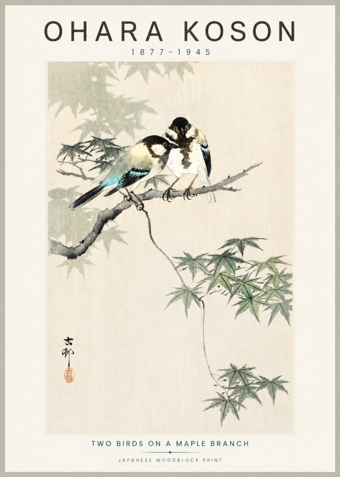 Ohara Koson Two Birds on a Maple Branch No3 - Plakat