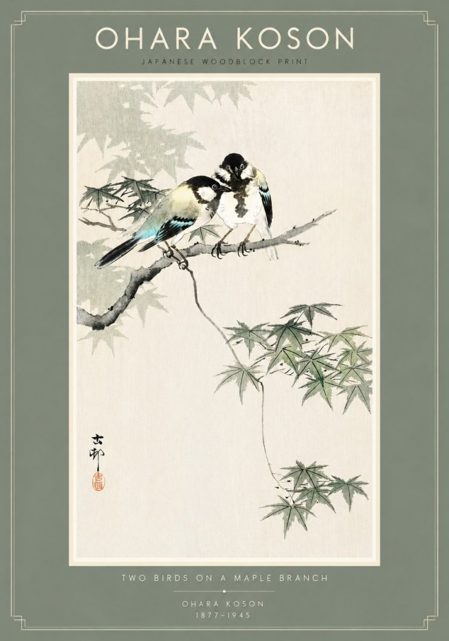 Ohara Koson Two Birds on a Maple Branch No4 - Plakat
