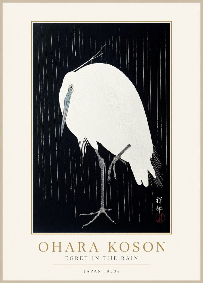 Ohara Koson Egret in the Rain I No1 - Plakat