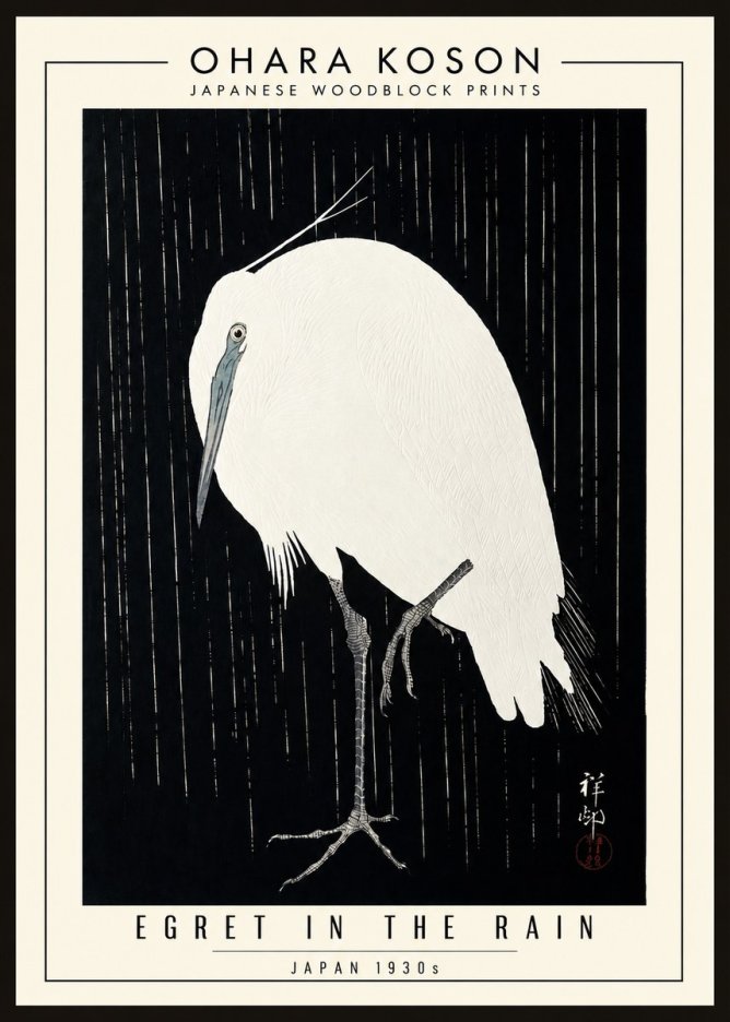 Ohara Koson Egret in the Rain I No3 - Plakat