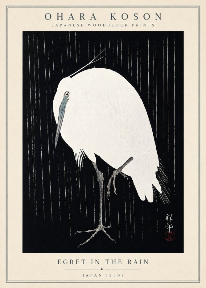 Ohara Koson Egret in the Rain I No5 - Plakat