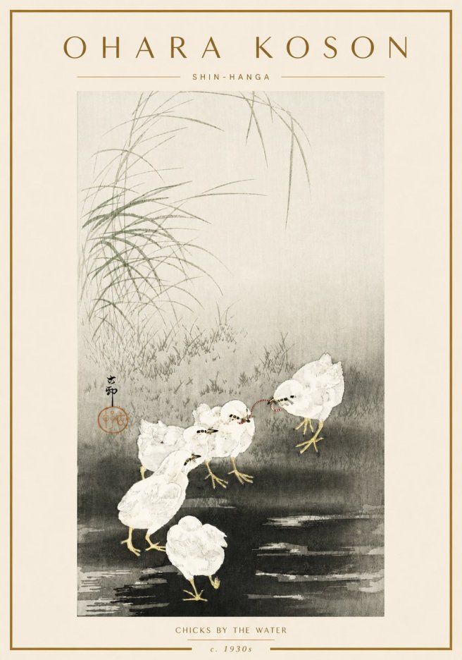 Ohara Koson Chicks by the Water No6 - Plakat
