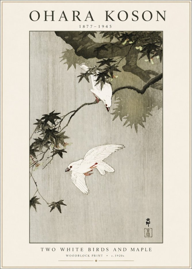 Ohara Koson Two White Birds and Maple No3 - Plakat