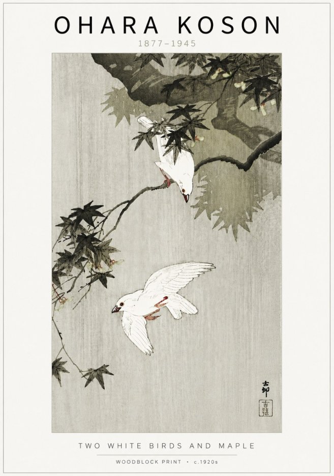 Ohara Koson Two White Birds and Maple No5 - Plakat