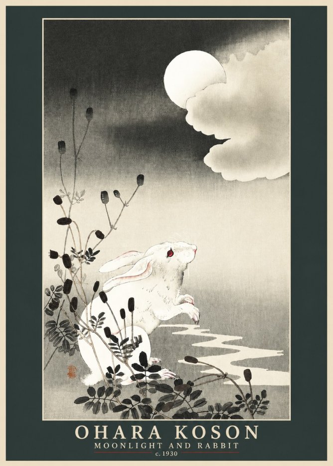 Ohara Koson Moonlight and Rabbit No3 - Plakat