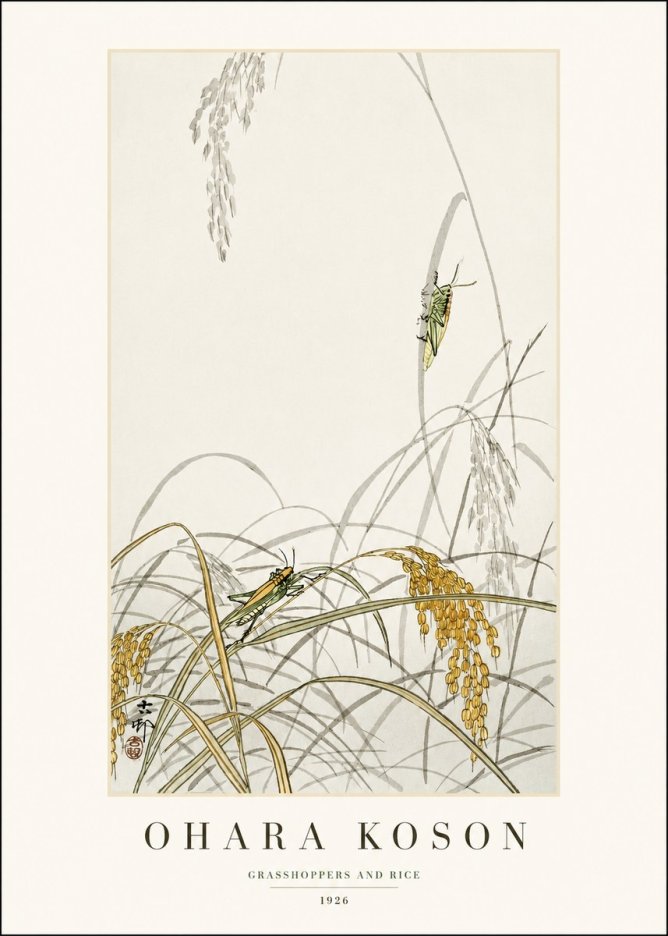 Ohara Koson Grasshoppers and Rice No1 - Plakat