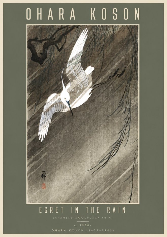 Ohara Koson Egret in the Rain II No4 - Plakat