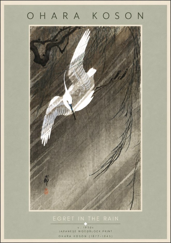 Ohara Koson Egret in the Rain II No5 - Plakat