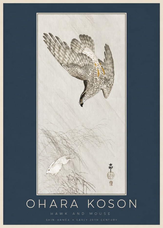Ohara Koson Hawk and Mouse No2 - Plakat