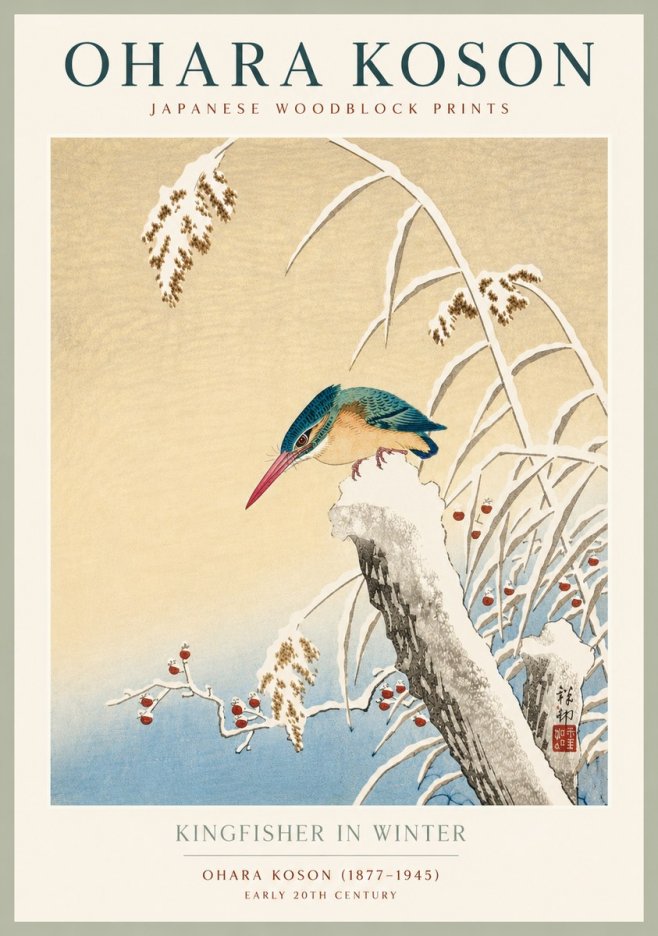 Ohara Koson Kingfisher in Winter II No4 - Plakat