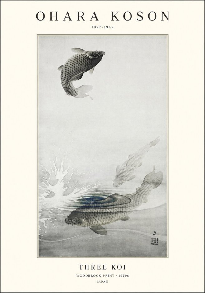 Ohara Koson Three Koi No1 - Plakat