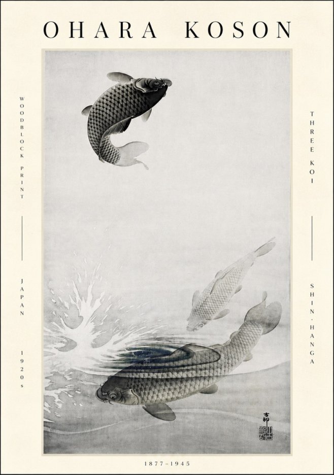 Ohara Koson Three Koi No3 - Plakat