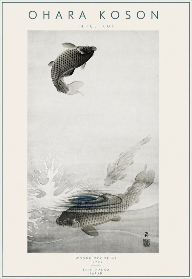 Ohara Koson Three Koi No4 - Plakat
