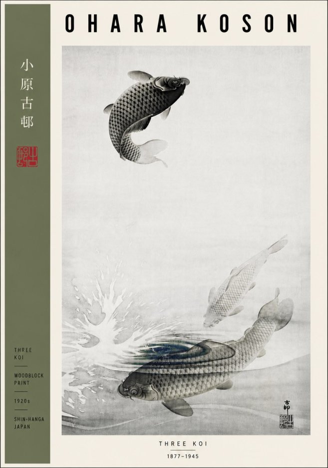 Ohara Koson Three Koi No5 - Plakat