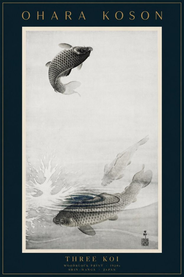 Ohara Koson Three Koi No6 - Plakat