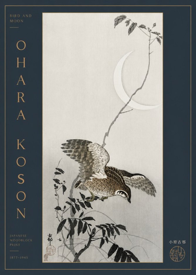Ohara Koson Bird and Moon No3 - Plakat
