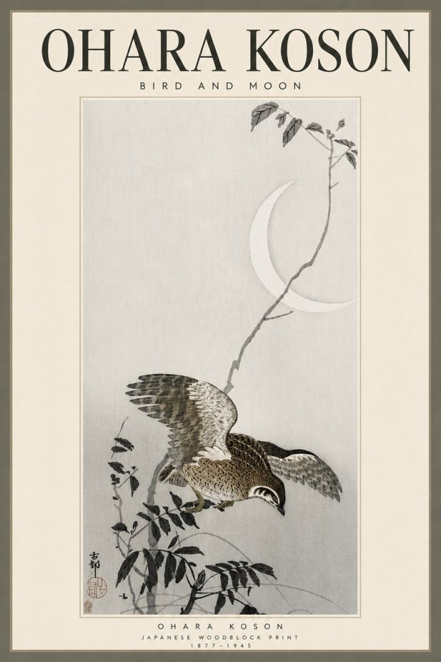Ohara Koson Bird and Moon No4 - Plakat