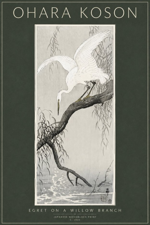 Ohara Koson Egret on a Willow Branch No3 - Plakat