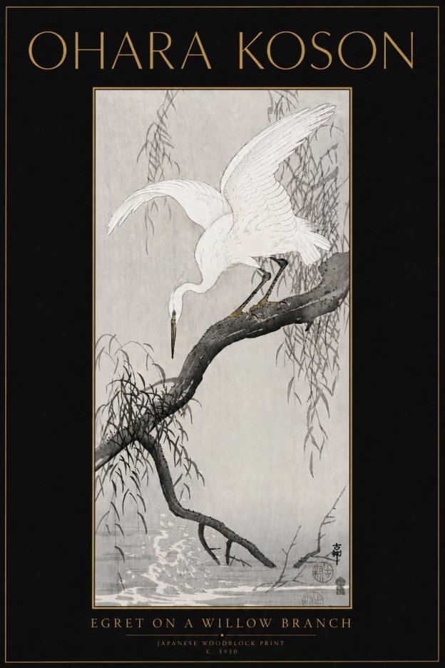 Ohara Koson Egret on a Willow Branch No5 - Plakat